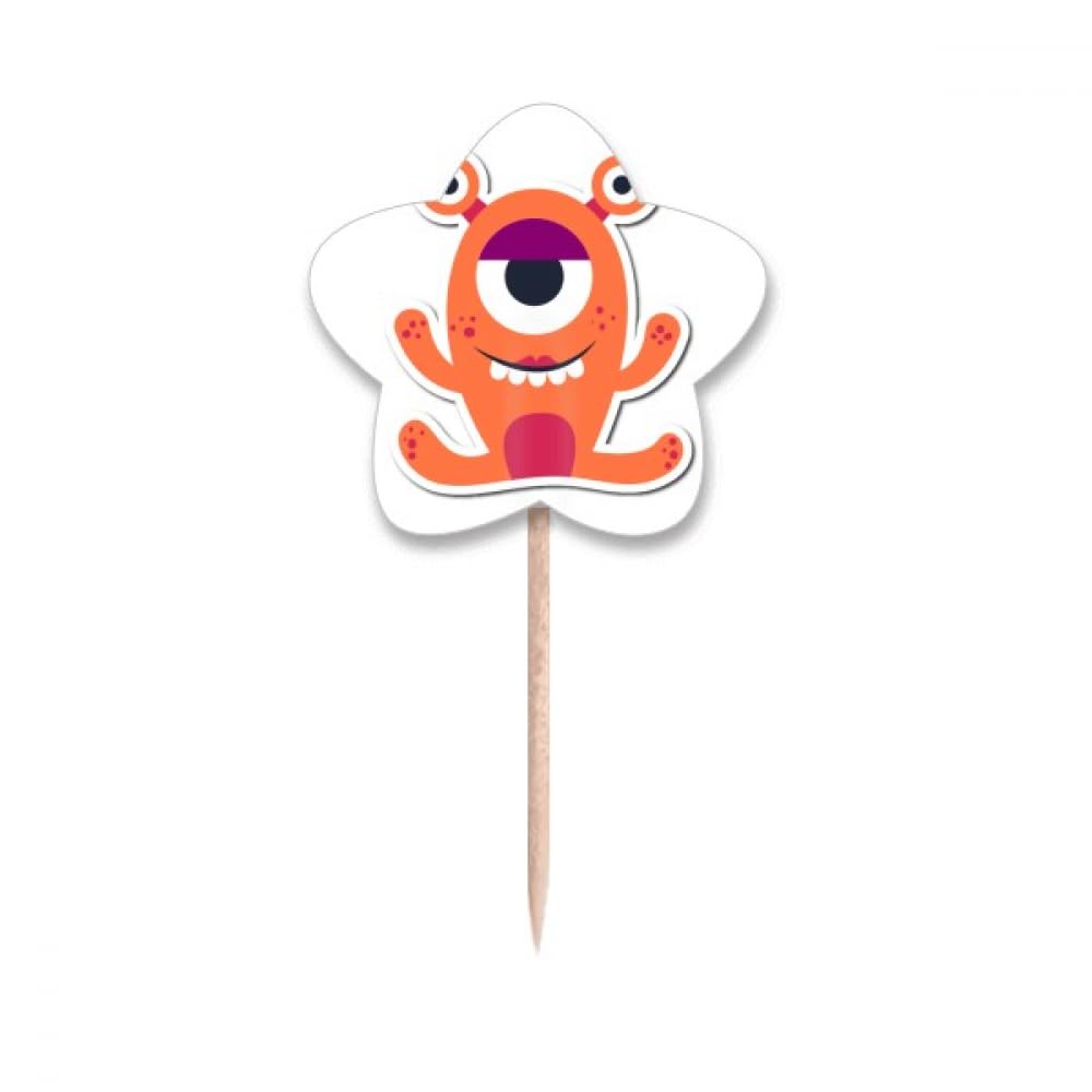 Pique cupcake monstre orange extraterrestre avec drapeaux en papier pour gâteaux