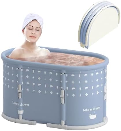 Portable Bath Tub No Installation, Foldable Bathtub for Adults, Separate Hot SPA Tub for Shower Stall, Non-Inflatable Ice Folding Bathubs, Family Soaking Baths (Gray, 37.4×21.6×21.6 inch)