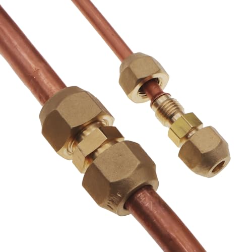 Image of Air Conditioning Copper Pipe Extension -1 /4 inch and 1 /2 inch Flare Nut, Joint Double Connector, Intermediate Connection Head, Free Welding, Fits 1 /4 inch and 1 /2 inch Diameter Tubes