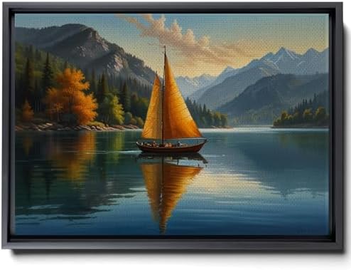 Amazon.com: Lake Canvas Wall Art Blue Mountain Sky Nature Landscape ...