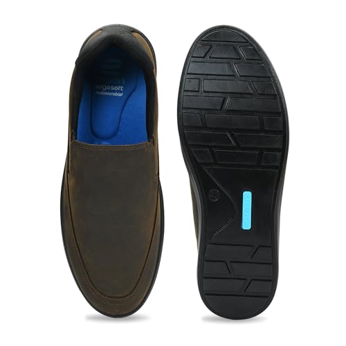 Image of Ergon Denver Genuine Leather Men's Formal Slip-On Shoes | Available in Black, Tan & Tan Napa | Cushioned Comfort | Office, Business Sizes UK 6-11