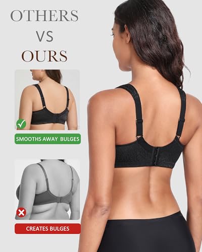 Lemorosy Damen Komfort Vollschalen Minimizer BH Ohne Bügel Ungepolstert Große Brüste Starker Halt Bügelloser Klassischer Entlastungs Bra (110F, Schwarz) 5
