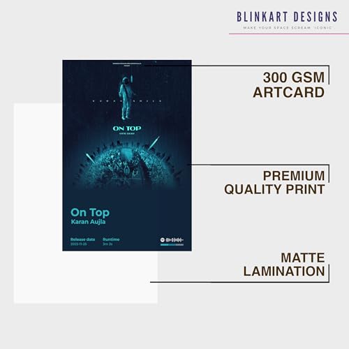 Image of BLINKART karan aujla- On Top Wall Photo Frames | Wall Art for Bedroom, Living Room, Studio or Office | Album Cover Print with Spotify Song Link QR Code | Gift for Fans - 8x12 In
