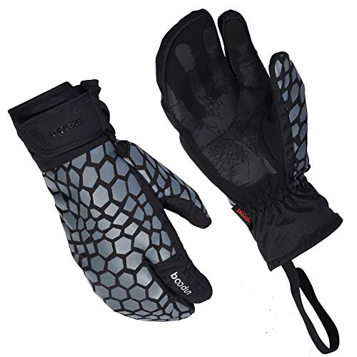 Touchscreen Waterproof Ski Mittens 3 Finger Warm Gloves Snow Snowboard Men Women (Gray, M)