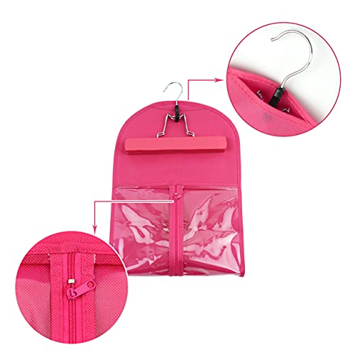 2 Pcs Wig Hair Extensions Storage Bag with Wooden Hanger - Portable Dust-proof Wig Bags (Pink), 24 inches - Image 2