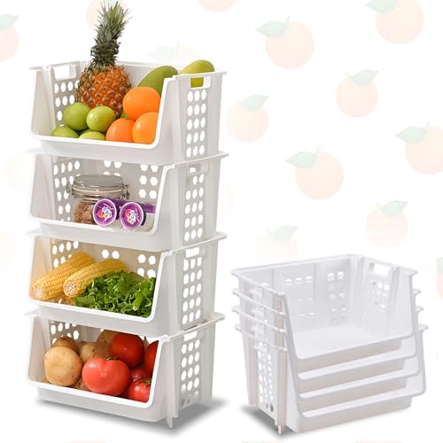 Image of TidyFriend Medium Stackable Storage Bins for Pantry - 4 Pack, Stackable Bins For Organizing Food, Kitchen, and Bathroom Essentials (White)