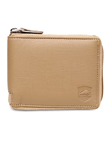 Image of SAMTROH Unisex PU Leather Zipper Round Chain Wallet | 3 Card Slots, 1 Coin Pocket, 2 Currency Compartment & 2 Secret Compartments | Zip Closure Slim Purse for Women and Men (Beige)