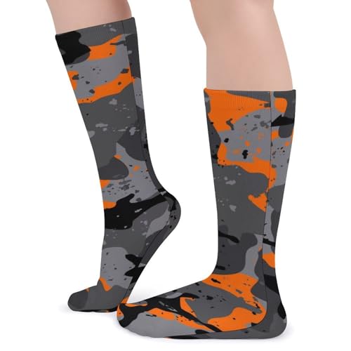 Unisex Novelty Socks,Orange And Gray Camouflage Pattern Fashion Casual Calf Socks Breathable Athletic Sports Socks4
