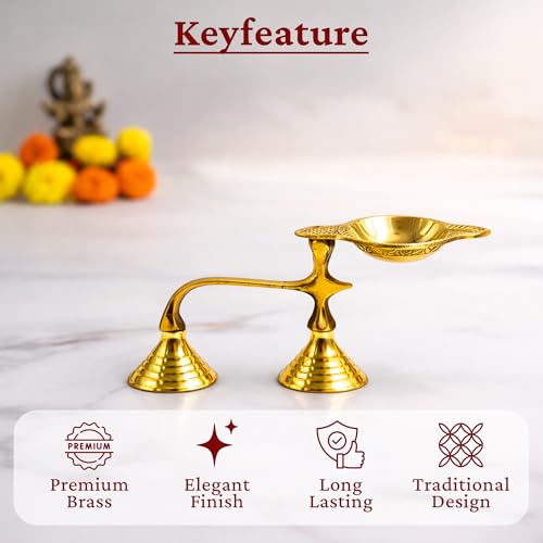 Image of Spillbox Brass Karpoor | Kapoor Diya Deepam Burner Karpuram Arati | Aarti | Arthi | Arti | Arathi | Aarathi Stand for Dhoop Puja | Pooja Room- Single Face Diya