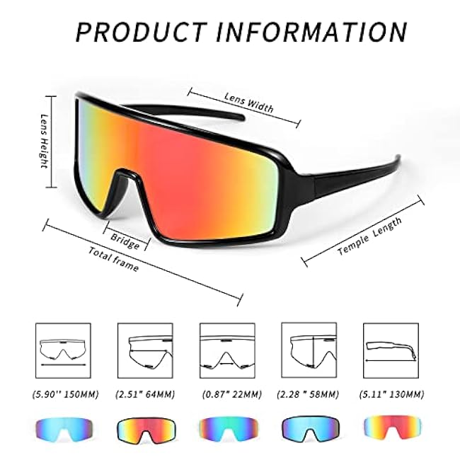 WANWAN Men and Women's Sunglasses, Cycling Sports Glasses 80s Baseball Glasses for Youth Kids Teens