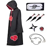 Forfamy Akatsuki - Abrigo para niños y adultos, unisex, para cosplay, Halloween, Navidad, fiesta, disfraz, capa con diadema y anillo (XS)