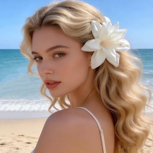 Pinza Grande para Cabello con Flor de Tela Blanca miniatura 2
