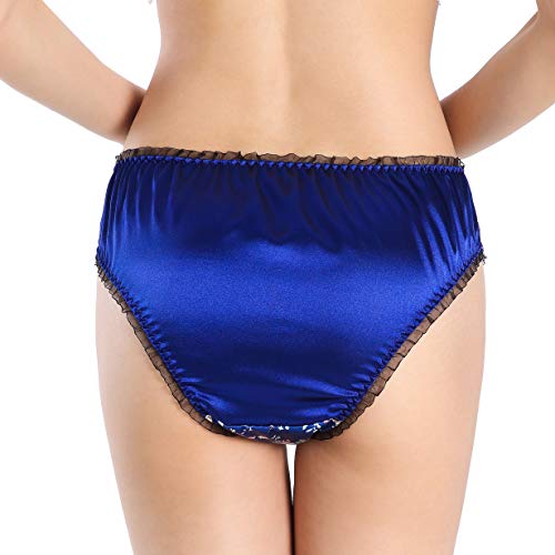 Satini Women's Floral Satin Tanga Bikini Briefs Panties Knickers (Royal Blue, M) #TOP5