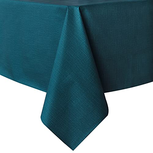 Image of sancua 100% Waterproof Rectangle PVC Tablecloth - 54 x 78 Inch - Oil Proof Spill Proof Vinyl Table Cloth, Wipe Clean Table Cover for Dining Tables, Buffet Parties and Camping, Deep Teal