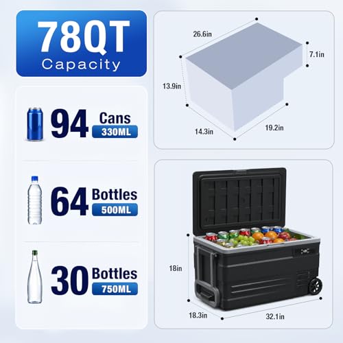 Image of YELLOW JACKET 78QT Car Refrigerator, 12V Portable Electric Cooler