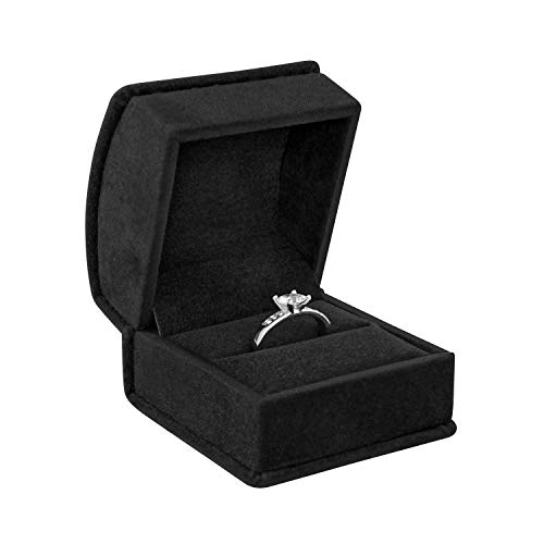 Noble Luxurious Suede Ring Jewellery Box with Matching Two Piece Packer with Ribbon for Engagement, Proposal or Special Occasions. (Black, Single Ring Box)