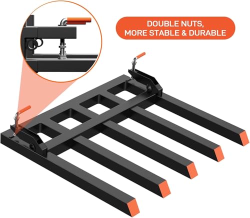 Clamp On Debris Forks to 48" Bucket, Heavy Duty Pallet Fork 2500 Lbs Capacity Quick Attach Fit For Loader Bucket Skidsteer Tractor