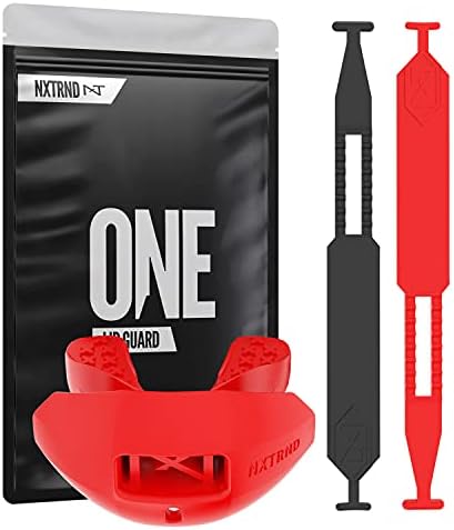 Nxtrnd One Football Mouth Guard, Breathable Mouthpiece, 2 Straps Included, Fits Adult & Youth (Red)