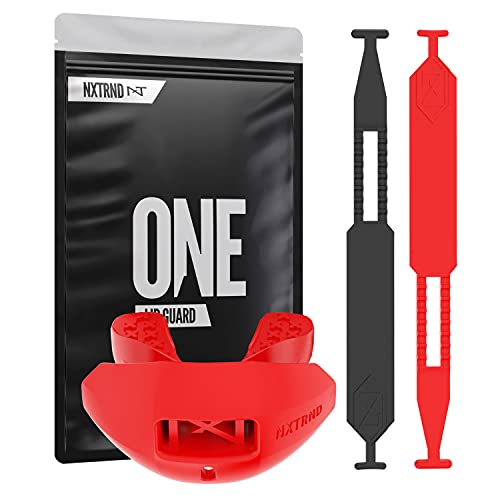 Nxtrnd One Football Mouth Guard, Mouth Guard Football, Football Mouthpiece, Football Mouth Guard Youth, Kids, & Adults, 2 Straps Included, Compatible with Braces (Red)