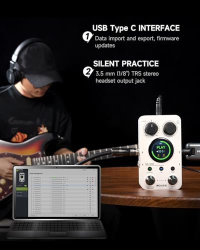 Image of MOOER GL100 Looper Pedal Drum Machine, 2 in 1 Drum Looper Guitar Pedal 1.3-inch Touchsreen 100 Slots with 300 Minutes in Total Auto-record Time Stretch Function Dedicated Editor Software