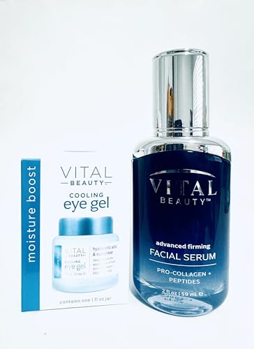 Bundle of Vital Beauty Advanced Firming Facial Serum & Cooling Eye Gel, total of 2 items. NO BOX