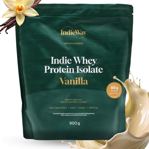 IndieWay Whey Protein Isolat Vanille 900g - Protein-Pulver mit 85% Eiweißgehalt - Eiweißpulver für Proteinshakes - Molke-Protein für Muskelaufbau