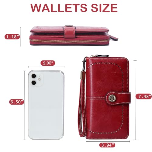 BYWAUQI Wallets for Women Leather Large Capacity Credit Card Holder for Women with Wristlet Zipper Pocket ID Window(red)4