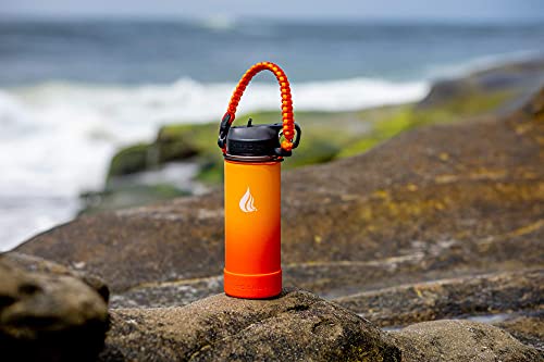 Hydro Cell Wide Mouth Paracord Handle - Strap Carrier With Safety Ring And Carabiner. Compatible With 14, 18, 24, 32, 40, And 64 Oz Stainless Steel Water Bottles (Red/Orange) #TOP4