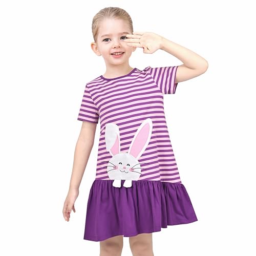 Image of Sunny Fashion Girls Dress Easter Bunny Ears Headband Egg Hunt Size 3-8