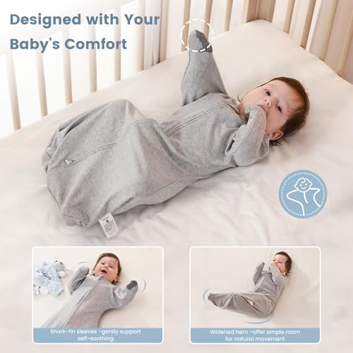 Image of ZIGJOY Swaddle Sleep Sack 3-6 Months, 1.0 Tog Cotton Baby Swaddle Blanket | 100% Cotton - Soft & Breathable & Non-shrink, 2-way Zipper for Easy Diaper Changes, Long Sleeves Allow Self-soothing