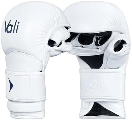 Vali Lancer Leather Hybrid MMA Sparring Gloves 7oz (White, Large)