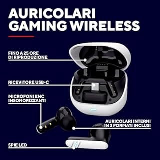 GXTrust 409 Oxxie In Ear Cuffie Bluetooth Gaming PS5 Switch PC Mobile, Auricolari Bluetooth o Ricevitore USB-C 2,4 Ghz Bassa Latenza, 4 microfoni ENC, 25 Ore di Autonomia, Earphones Wireless, Bianco
