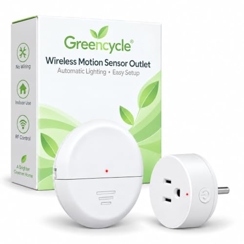 Greencycle Motion Sensor Outlet Plug with Wireless PIR Sensor,Auto On/Off