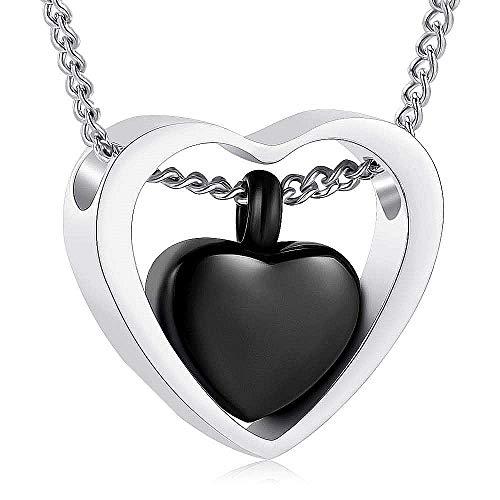 Double Love Heart Cremation Urn Necklace For Women Girls Men Stainless Steel Ash Holder Urn Cremation Jewelry For Ashes Keepsake Waterproof Memorial Pendant Gift Box 18" Chain Black Heart #TOP23