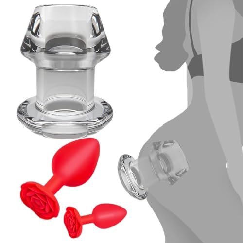 Image of Bizooth Anal Sex Trainer,2PCS Silicone Rose Butt Plugs & Hollow Tunnel Butt Plug,Anus Dilator BDSM Adult Enema Toys,Adult Sex Toys for Women,Men and Couple