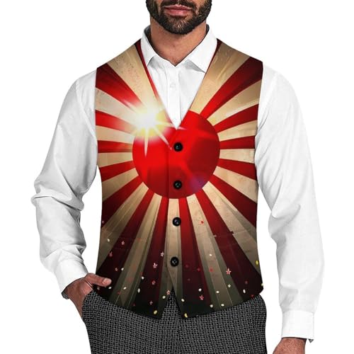 Japanese Rising Sun Flag Light Rays Novelty Men's Suit Vest Casual Formal Dress Vests Business Waistcoat