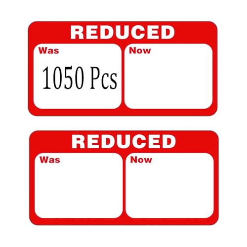 1050 etiquetas de precio reducido de 1.9 x 1 pulgada, calcomanías de reducción de precio de descuento para negocios, comercialización, venta de tiendas, carniceros, panaderos, mercados, vendedores