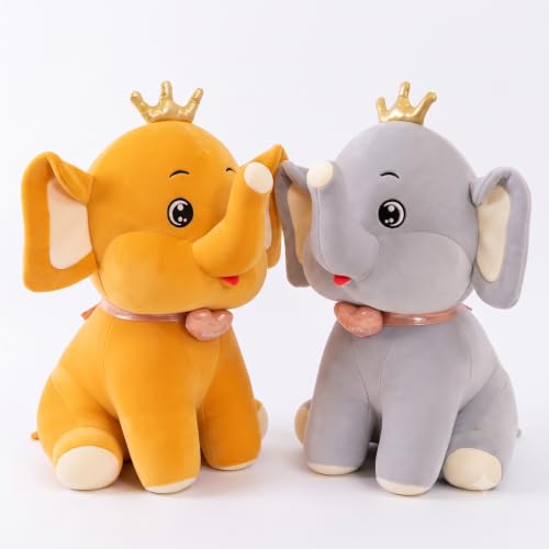 Image of Hug n Feel Premium Soft Elephant Plush Toy with Crown | 35cm Stuffed Animal for Kids, Babies & Toddlers | 100% Safe, BPA-Free, Non-Toxic & Washable | 1 Piece Brown Or Grey