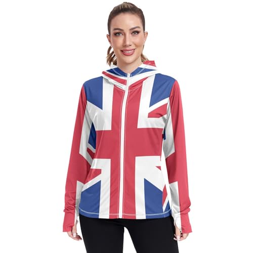 United Kingdom Flag Womens UPF 50+ Sun Protection Hoodie Jacket Lightweight Long Sleeve Sun Shirt with Pocket Multicoloured