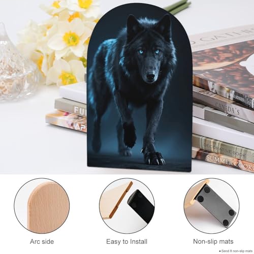 Sujetalibros de madera con base de metal Cool Cyan Black Wolf 5