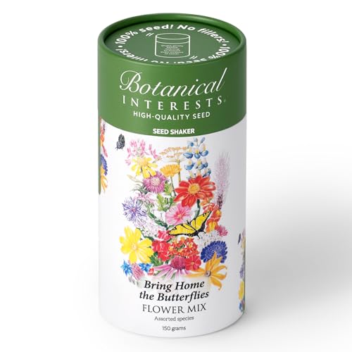 Botanical Interests Butterfly Garden Wildflower Seed Mix Shaker - Covers 1,500 sq ft, 27 Native Flowers & Herbs for Pollinators, Perennial & Annual Seeds for Full Sun, Eco-Friendly Recyclable Tube