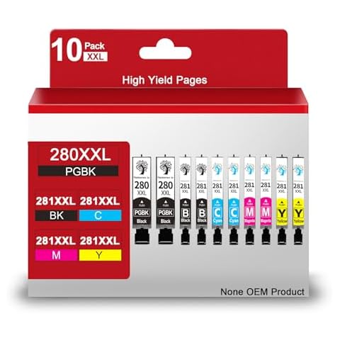 H&BO TOPMAE Compatible Canon Ink 280 and 281 Cartridges 280XXL 281XXL PGI-280XXL CLI-281XXL Ink Cartridge for Canon Pixma TS6320 TR8520 TR7520 TS9120 TS6120 TS8120 TS9521C Printer(10 Pack Cover