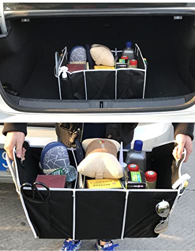 Zyhw Car Trunk Organizer Black, 3 Large Sections Of Storage Auto Durable Collapsible Cargo Storage Store Your Cleaning Supplies, Emergency Gear, Groceries, Tools, Great For On The Go Moms #TOP4