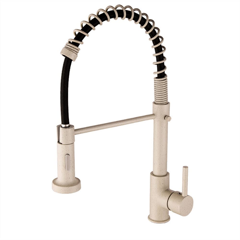 Robinet De Cuisine Mitigeur Cuisine Avec Douchette 2 Fonctions Robinet Évier Cuisine Avec Douchette Extractible, Rotatif À 360° Levier Unique Laiton Avec Ressort En Spirale Robinetterie Cuisine, Beige