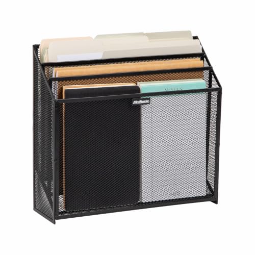 Mind Reader Vertical File Storage, Desktop Organizer, Workspace, Office, Metal Mesh, 12.5"L x 3.75"W x 11.5"H, Black