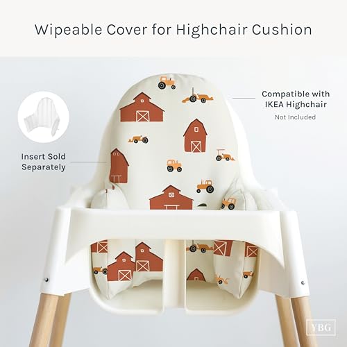 Image of Yeah Baby Goods Wipeable Cushion Cover (Red Barns and Tractors) - Compatible with The IKEA Antilop Highchair - Soft, Waterproof Baby High Chair Cover