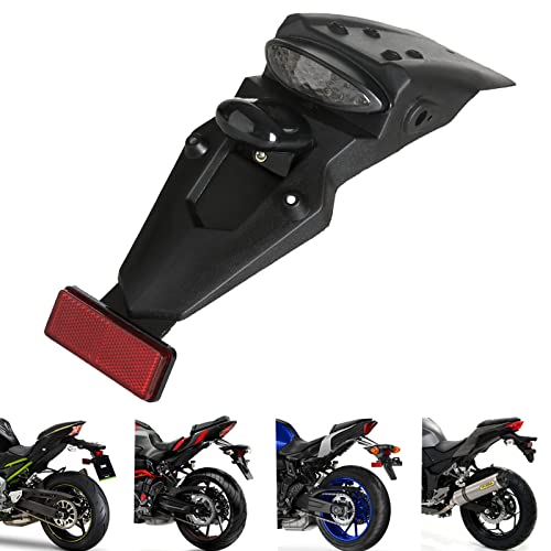 12V LED Feu arrière Stop Fender Stop Feux Arrière Support de Plaque Moto D'immatriculation Réflecteur de Lumière Universel pour Motocross ITV Street Bike...