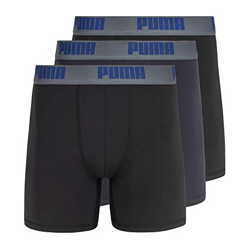 PUMA Men's 3 Pack Boxer Brief, Black/Grey, Medium