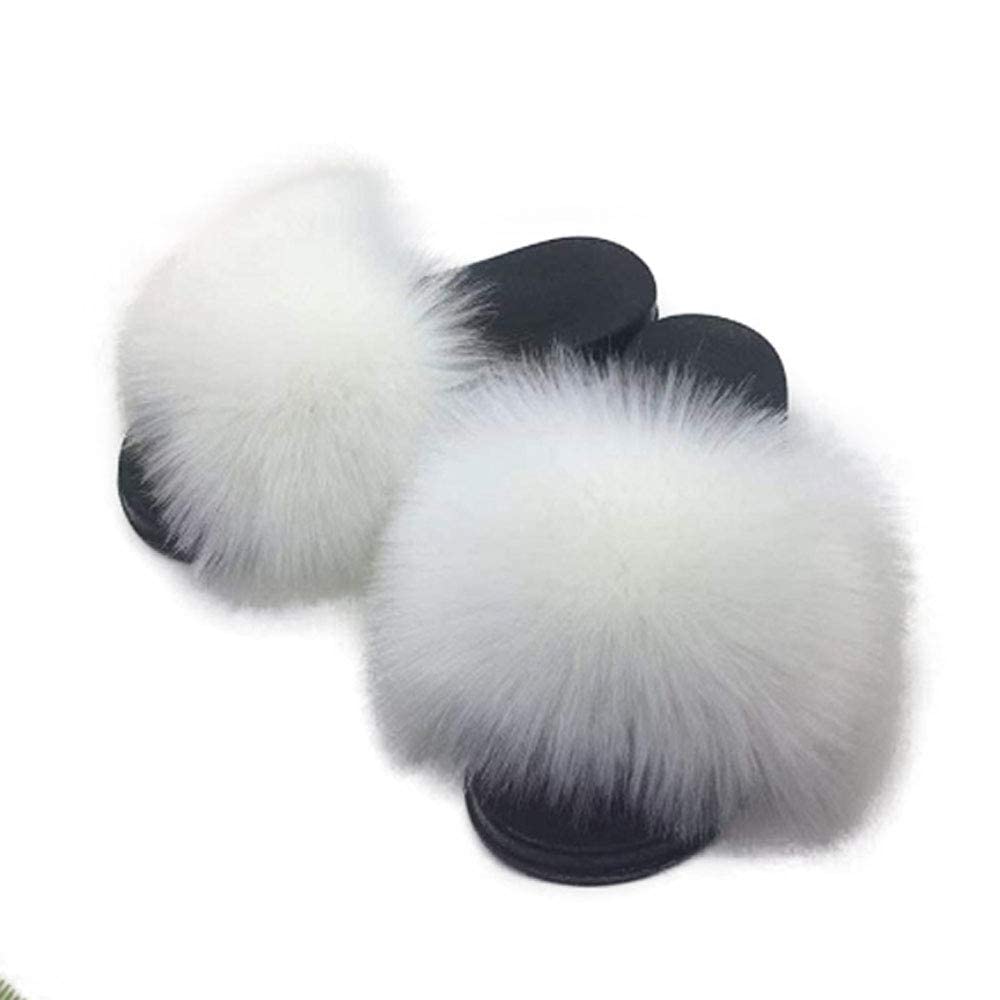 AuapTavwAuapTavw Women's Faux Fur Slides Slippers Fluffy Fuzzy Sandals Open Toe Furry Slide Flip Flop Indoor Outdoor