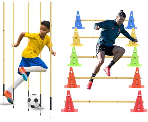 Asyxstar Football Training Cones Agility Soccer Cones Indoor Outdoor and Festive Events Field Marker Agility Cones with 5 Adjustable Soccer Agility Training Poles